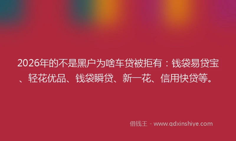 2026年的不是黑户为啥车贷被拒有:钱袋易贷宝、轻花优品、钱袋瞬贷、新一花、信用快贷等。