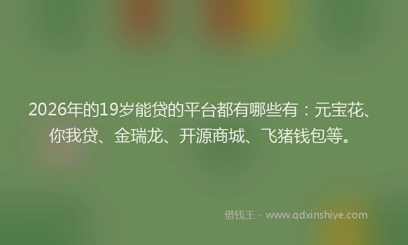 2026年的19岁能贷的平台都有哪些有：元宝花、你我贷、金瑞龙、开源商城、飞猪钱包等。