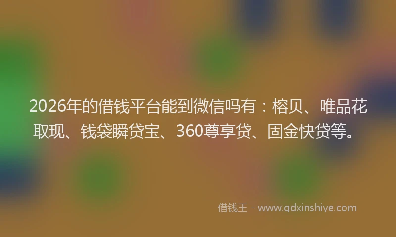 2026年的借钱平台能到微信吗有：榕贝、唯品花取现、钱袋瞬贷宝、360尊享贷、固金快贷等。