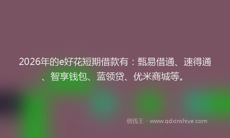 2026年的e好花短期借款有:甄易借通、速得通、智享钱包、蓝领贷、优米商城等。