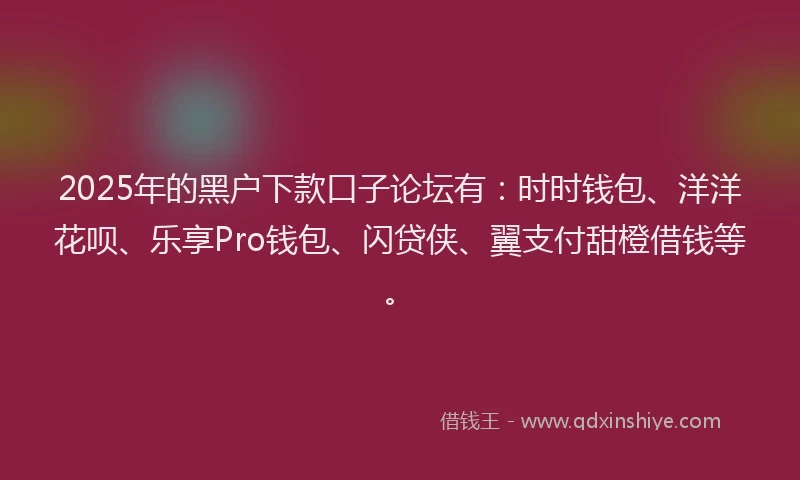 2025年的黑户下款口子论坛有：时时钱包、洋洋花呗、乐享Pro钱包、闪贷侠、翼支付甜橙借钱等。
