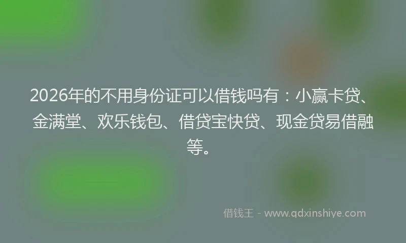 2026年的不用身份证可以借钱吗有：小赢卡贷、金满堂、欢乐钱包、借贷宝快贷、现金贷易借融等。