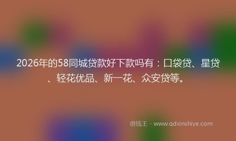 2026年的58同城贷款好下款吗有:口袋贷、星贷、轻花优品、新一花、众安贷等。