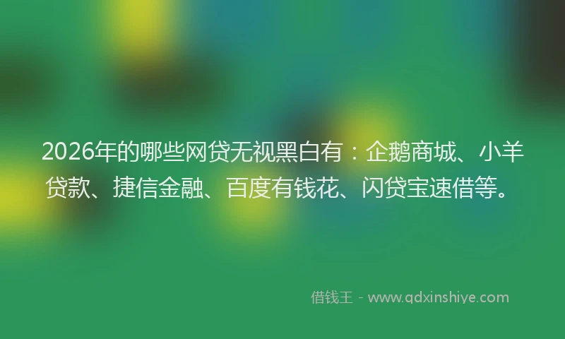 2026年的哪些网贷无视黑白有:企鹅商城、小羊贷款、捷信金融、百度有钱花、闪贷宝速借等。