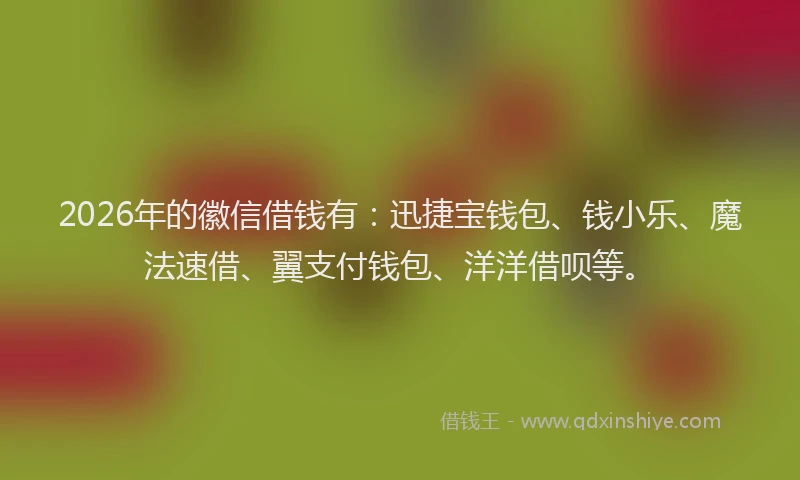 2026年的徽信借钱有：迅捷宝钱包、钱小乐、魔法速借、翼支付钱包、洋洋借呗等。