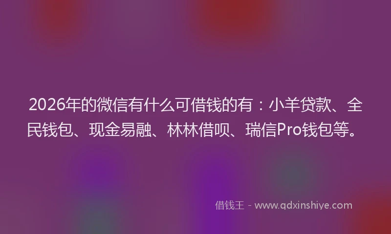 2026年的微信有什么可借钱的有：小羊贷款、全民钱包、现金易融、林林借呗、瑞信Pro钱包等。