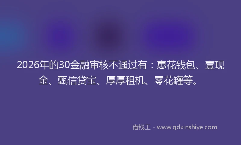 2026年的30金融审核不通过有：惠花钱包、壹现金、甄信贷宝、厚厚租机、零花罐等。