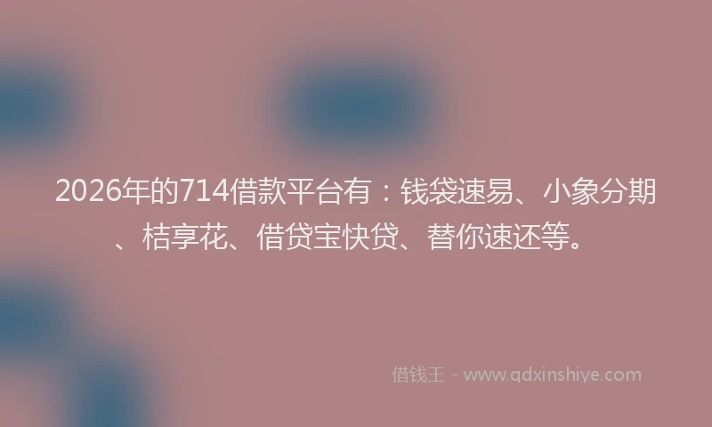 2026年的714借款平台有：钱袋速易、小象分期、桔享花、借贷宝快贷、替你速还等。
