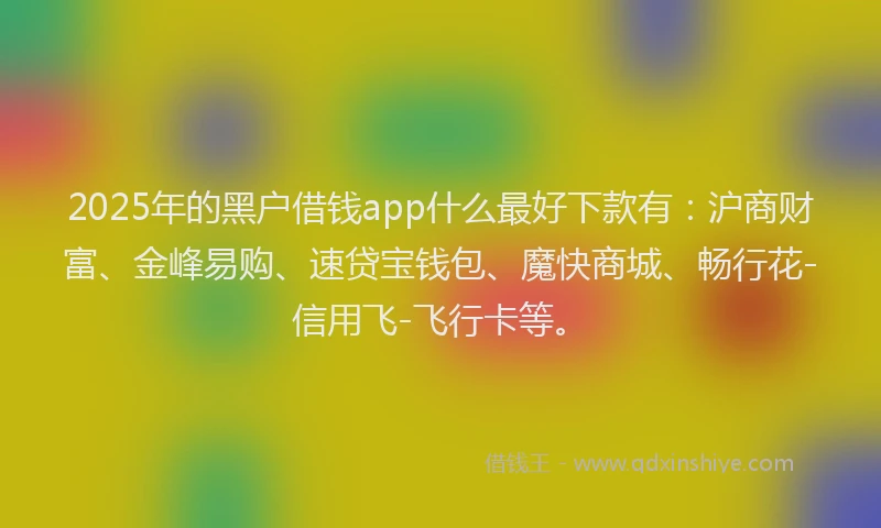 2025年的黑户借钱app什么最好下款有：沪商财富、金峰易购、速贷宝钱包、魔快商城、畅行花-信用飞-飞行卡等。