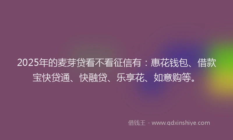 2025年的麦芽贷看不看征信有:惠花钱包、借款宝快贷通、快融贷、乐享花、如意购等。