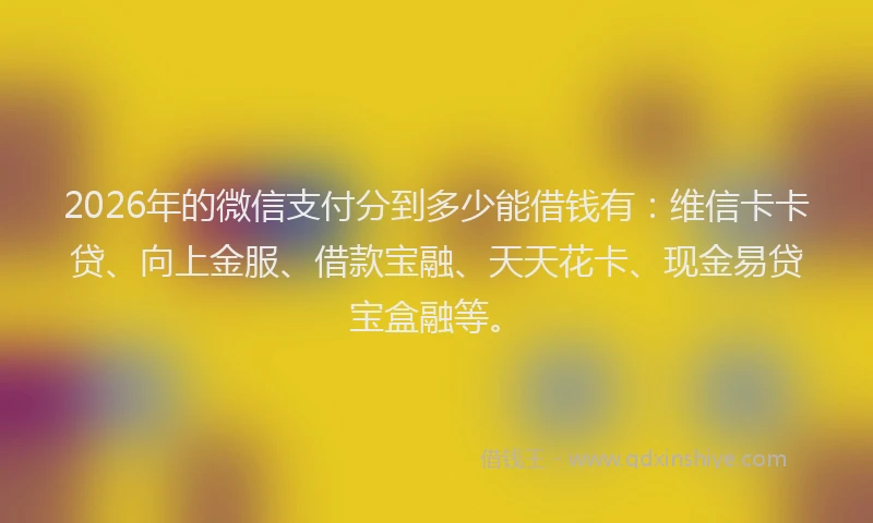 2026年的微信支付分到多少能借钱有：维信卡卡贷、向上金服、借款宝融、天天花卡、现金易贷宝盒融等。