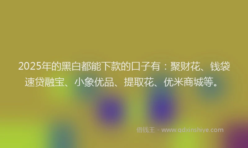 2025年的黑白都能下款的口子有：聚财花、钱袋速贷融宝、小象优品、提取花、优米商城等。