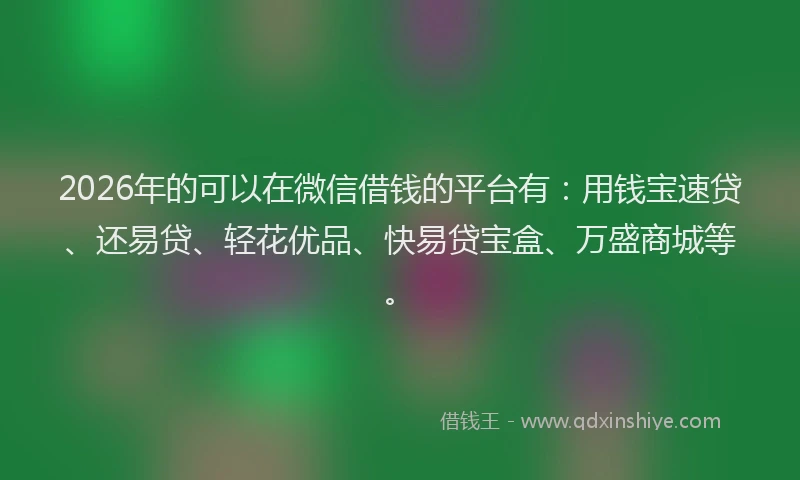 2026年的可以在微信借钱的平台有：用钱宝速贷、还易贷、轻花优品、快易贷宝盒、万盛商城等。