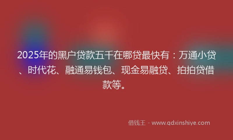 2025年的黑户贷款五千在哪贷最快有：万通小贷、时代花、融通易钱包、现金易融贷、拍拍贷借款等。