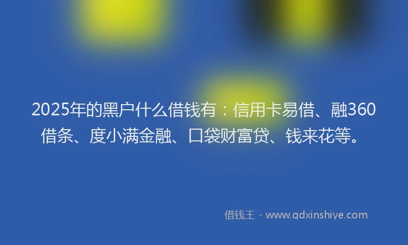 2025年的黑户什么借钱有:信用卡易借、融360借条、度小满金融、口袋财富贷、钱来花等。