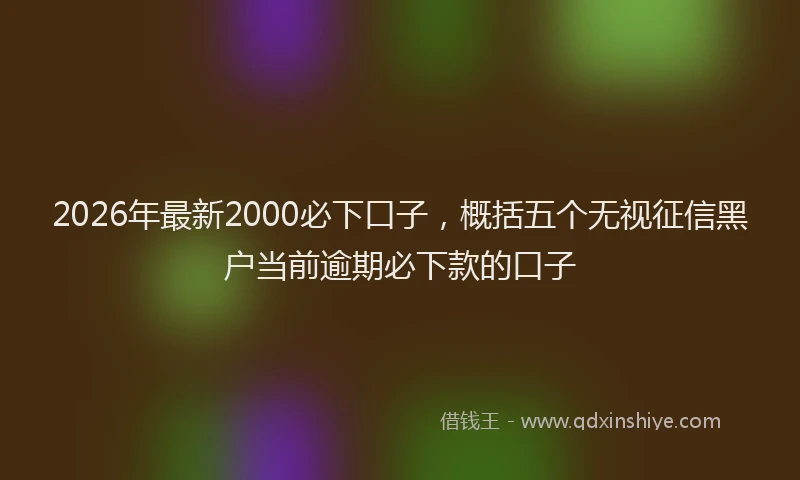 2026年最新2000必下口子,概括五个无视征信黑户当前逾期必下款的口子