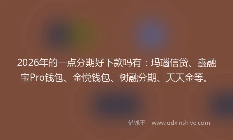 2026年的一点分期好下款吗有:玛瑙信贷、鑫融宝Pro钱包、金悦钱包、树融分期、天天金等。