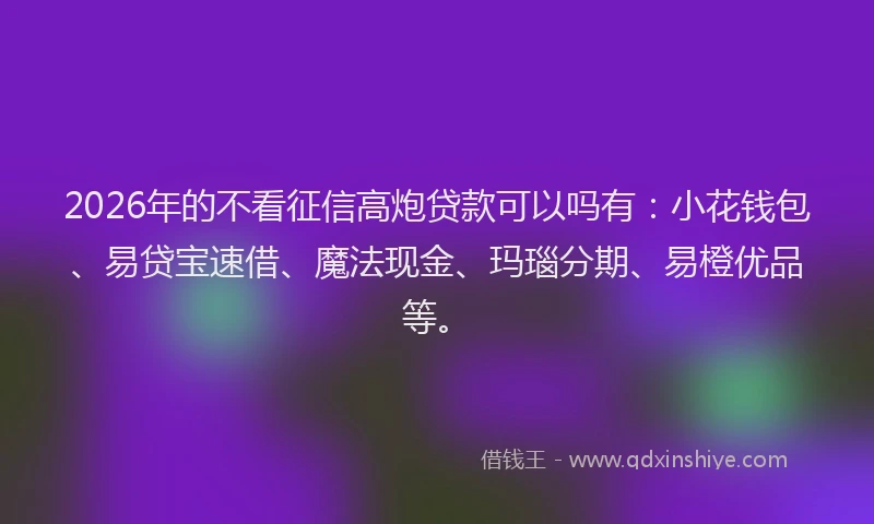 2026年的不看征信高炮贷款可以吗有:小花钱包、易贷宝速借、魔法现金、玛瑙分期、易橙优品等。