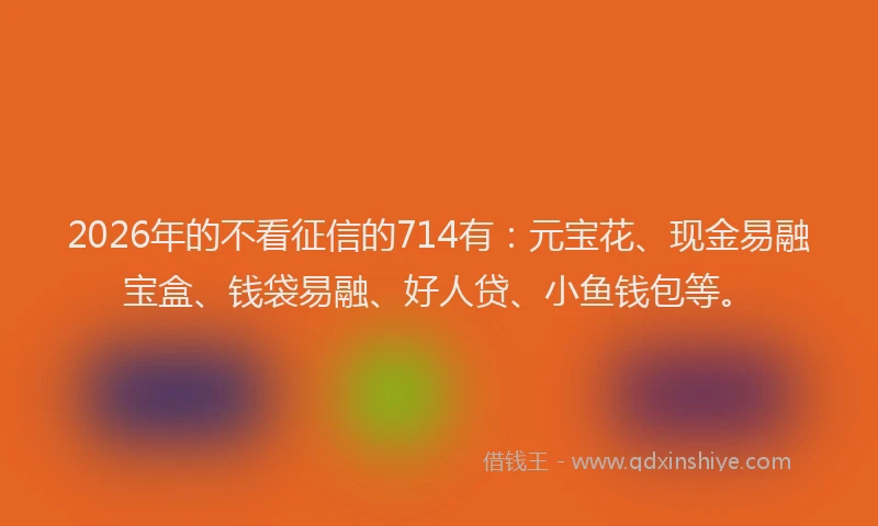2026年的不看征信的714有:元宝花、现金易融宝盒、钱袋易融、好人贷、小鱼钱包等。