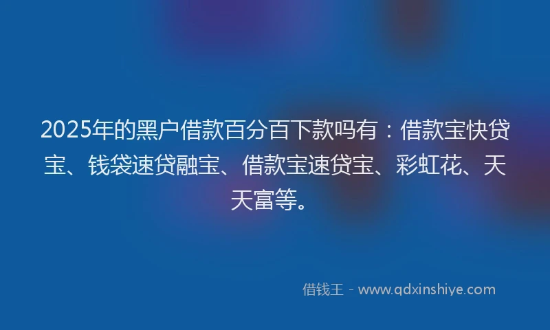 2025年的黑户借款百分百下款吗有：借款宝快贷宝、钱袋速贷融宝、借款宝速贷宝、彩虹花、天天富等。
