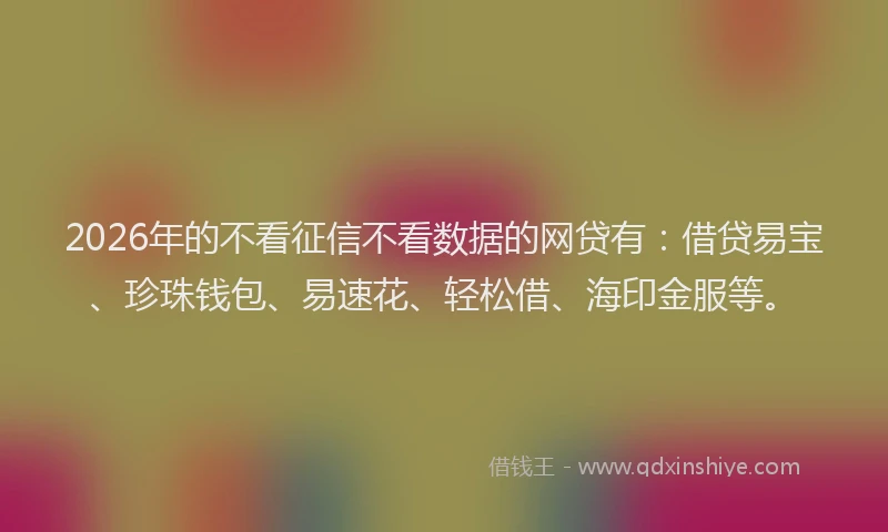 2026年的不看征信不看数据的网贷有:借贷易宝、珍珠钱包、易速花、轻松借、海印金服等。