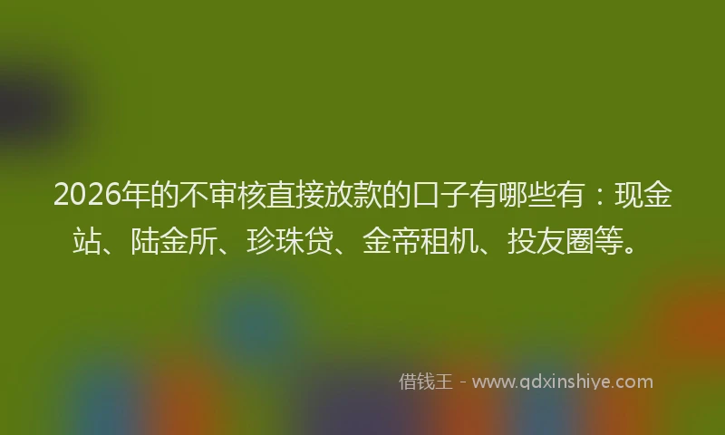 2026年的不审核直接放款的口子有哪些有:现金站、陆金所、珍珠贷、金帝租机、投友圈等。