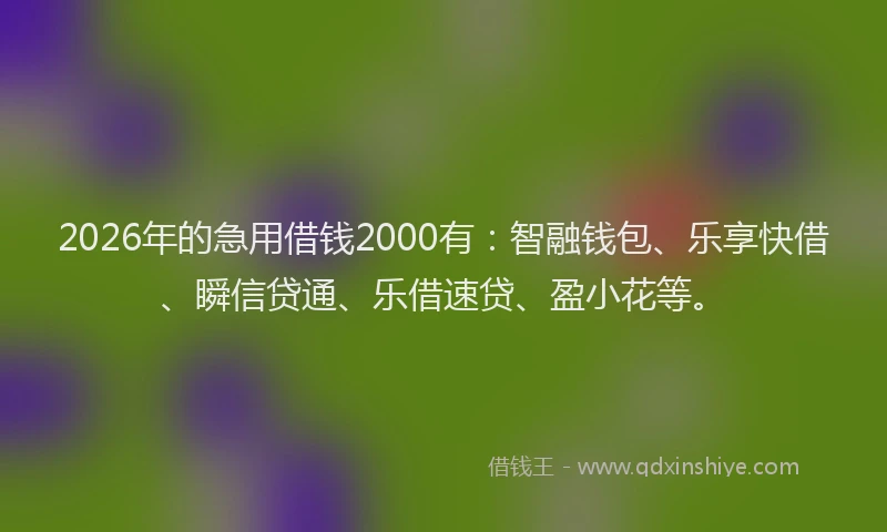 2026年的急用借钱2000有：智融钱包、乐享快借、瞬信贷通、乐借速贷、盈小花等。