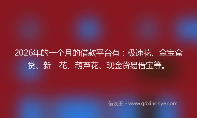 2026年的一个月的借款平台有：极速花、金宝盒贷、新一花、葫芦花、现金贷易借宝等。