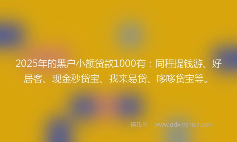 2025年的黑户小额贷款1000有：同程提钱游、好居客、现金秒贷宝、我来易贷、哆哆贷宝等。