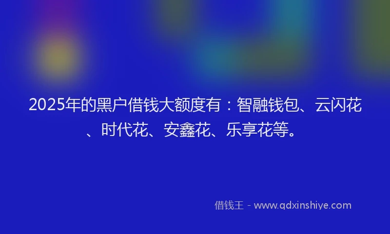 2025年的黑户借钱大额度有：智融钱包、云闪花、时代花、安鑫花、乐享花等。