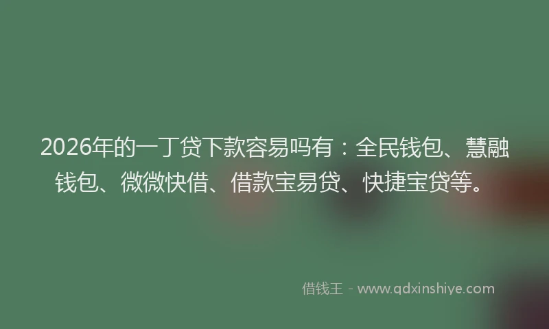 2026年的一丁贷下款容易吗有:全民钱包、慧融钱包、微微快借、借款宝易贷、快捷宝贷等。