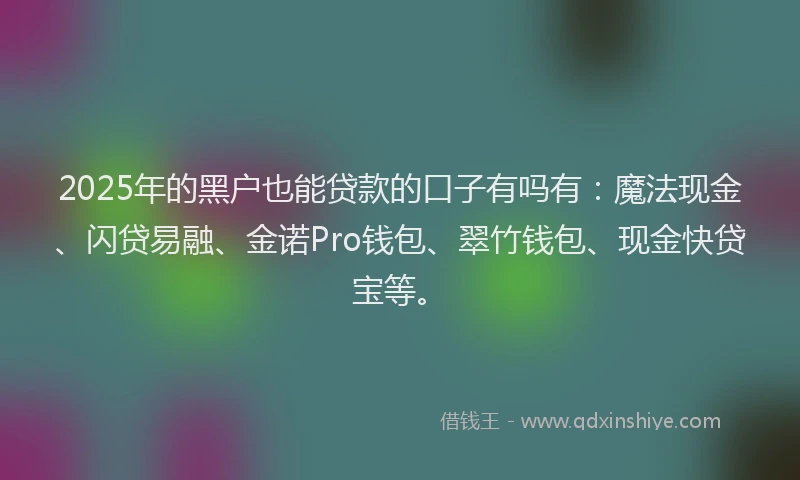 2025年的黑户也能贷款的口子有吗有：魔法现金、闪贷易融、金诺Pro钱包、翠竹钱包、现金快贷宝等。