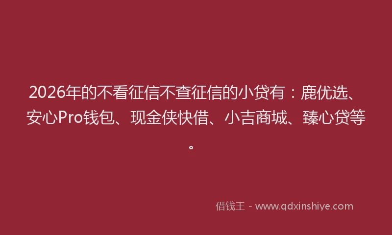 2026年的不看征信不查征信的小贷有:鹿优选、安心Pro钱包、现金侠快借、小吉商城、臻心贷等。