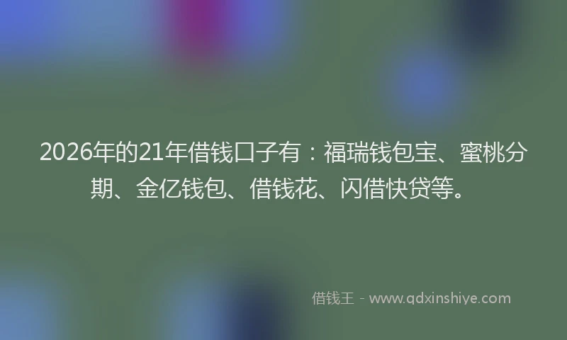 2026年的21年借钱口子有：福瑞钱包宝、蜜桃分期、金亿钱包、借钱花、闪借快贷等。