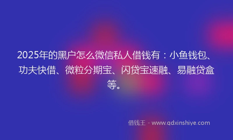 2025年的黑户怎么微信私人借钱有：小鱼钱包、功夫快借、微粒分期宝、闪贷宝速融、易融贷盒等。