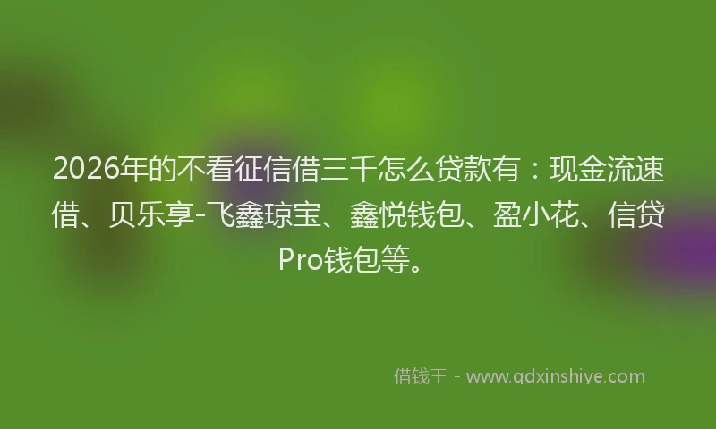 2026年的不看征信借三千怎么贷款有：现金流速借、贝乐享-飞鑫琼宝、鑫悦钱包、盈小花、信贷Pro钱包等。