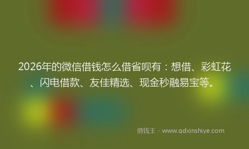 2026年的微信借钱怎么借省呗有:想借、彩虹花、闪电借款、友佳精选、现金秒融易宝等。