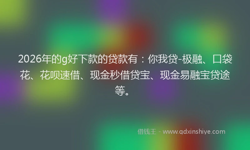 2026年的g好下款的贷款有：你我贷-极融、口袋花、花呗速借、现金秒借贷宝、现金易融宝贷途等。