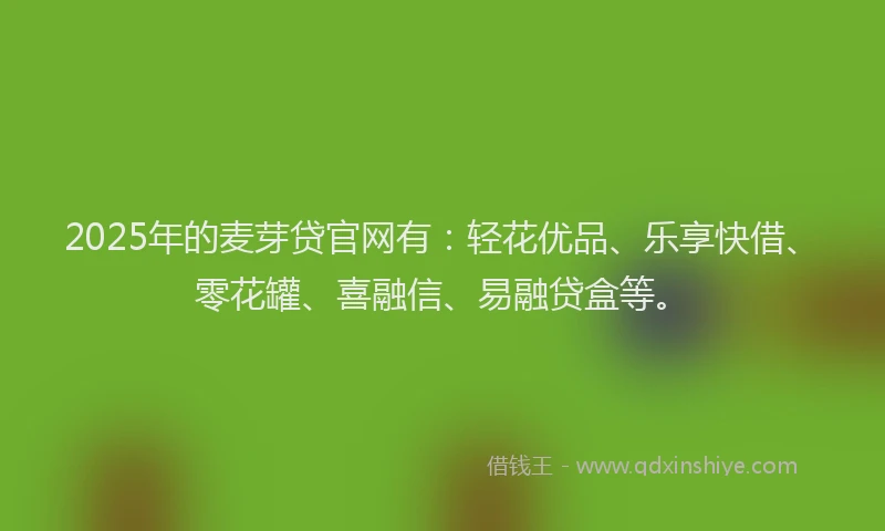 2025年的麦芽贷官网有:轻花优品、乐享快借、零花罐、喜融信、易融贷盒等。