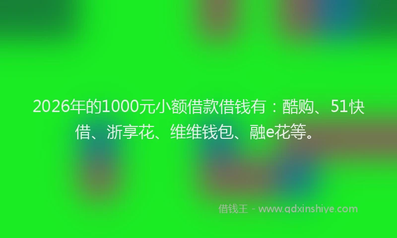 2026年的1000元小额借款借钱有：酷购、51快借、浙享花、维维钱包、融e花等。