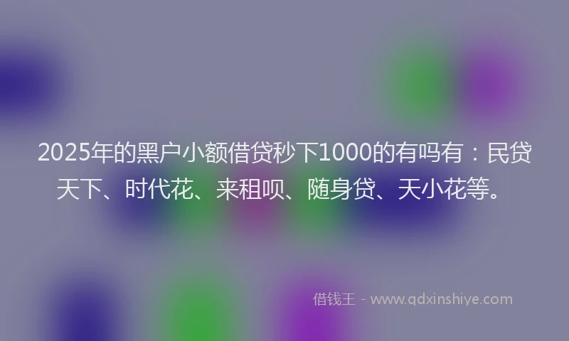 2025年的黑户小额借贷秒下1000的有吗有：民贷天下、时代花、来租呗、随身贷、天小花等。