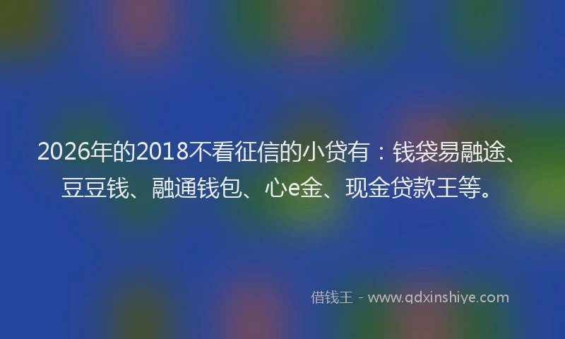 2026年的2018不看征信的小贷有：钱袋易融途、豆豆钱、融通钱包、心e金、现金贷款王等。