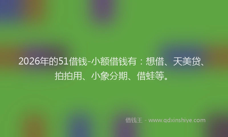 2026年的51借钱-小额借钱有：想借、天美贷、拍拍用、小象分期、借蛙等。