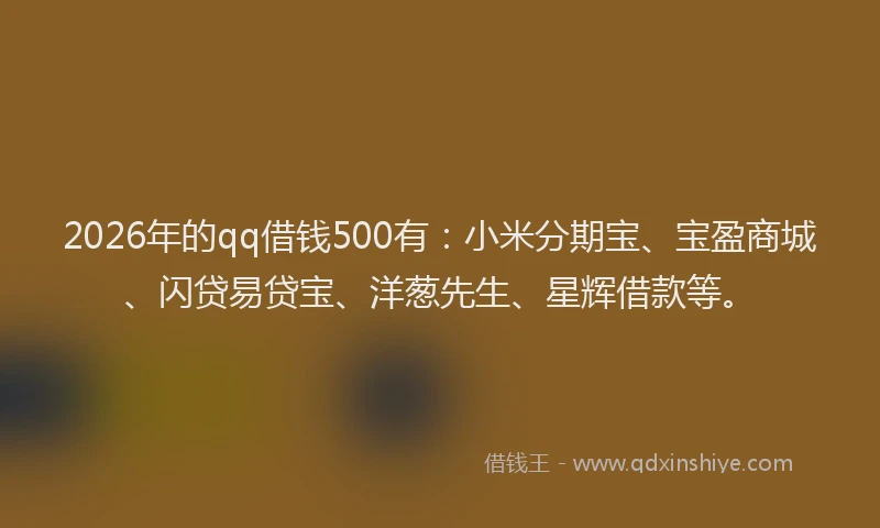 2026年的qq借钱500有:小米分期宝、宝盈商城、闪贷易贷宝、洋葱先生、星辉借款等。