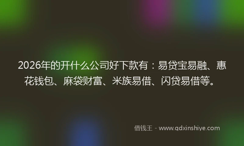 2026年的开什么公司好下款有:易贷宝易融、惠花钱包、麻袋财富、米族易借、闪贷易借等。