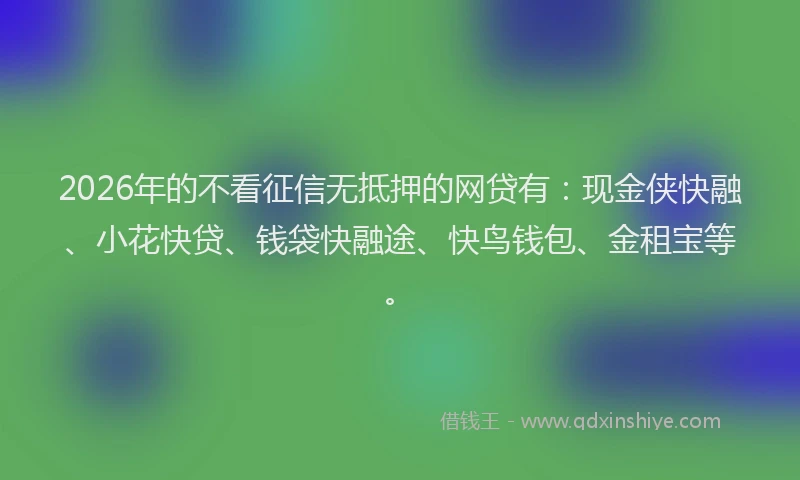 2026年的不看征信无抵押的网贷有:现金侠快融、小花快贷、钱袋快融途、快鸟钱包、金租宝等。