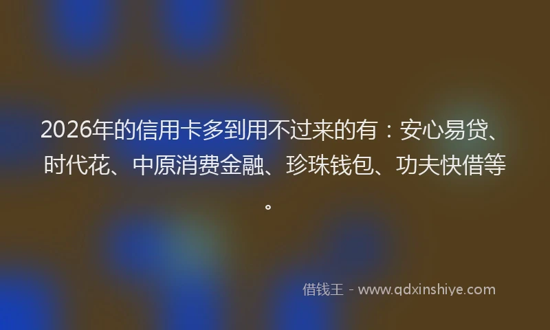 2026年的信用卡多到用不过来的有：安心易贷、时代花、中原消费金融、珍珠钱包、功夫快借等。