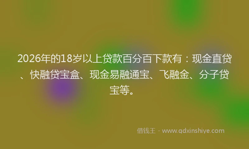 2026年的18岁以上贷款百分百下款有：现金直贷、快融贷宝盒、现金易融通宝、飞融金、分子贷宝等。