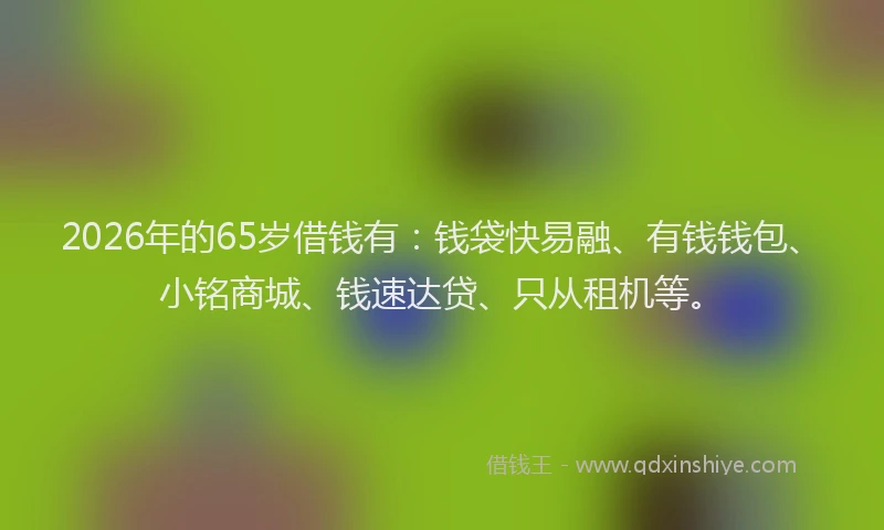 2026年的65岁借钱有：钱袋快易融、有钱钱包、小铭商城、钱速达贷、只从租机等。