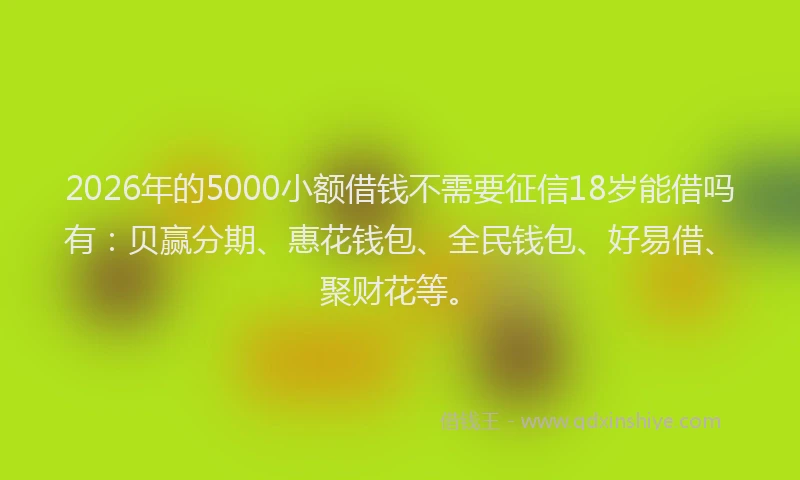 2026年的5000小额借钱不需要征信18岁能借吗有：贝赢分期、惠花钱包、全民钱包、好易借、聚财花等。